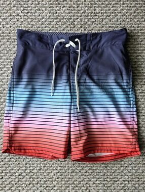 Boy's Ombre Striped Swim Trunks